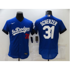 Los Angeles Dodgers #31 Max Scherzer Blue 2021 City Connect Flex Base Stitched Jersey