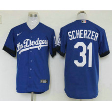 Los Angeles Dodgers #31 Max Scherzer Blue 2021 City Connect Cool Base Stitched Jersey