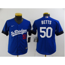 Youth Los Angeles Dodgers #50 Mookie Betts Blue 2021 City Connect Number Cool Base Stitched Jersey