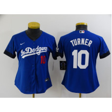 Women's Los Angeles Dodgers #10 Justin Turner Blue 2021 City Connect Number Cool Base Stitched Jersey