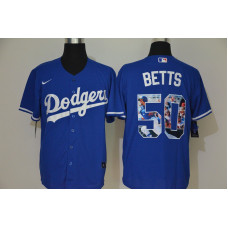Los Angeles Dodgers #50 Mookie Betts Blue Unforgettable Moment Stitched Fashion Cool Base Jersey