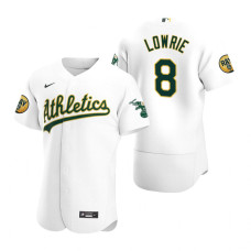 Oakland Athletics Jed Lowrie White 2022 Ray Fosse Patch Authentic Jersey