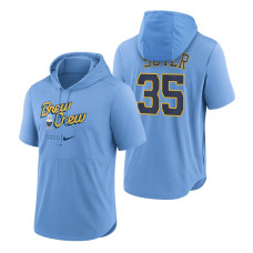 Milwaukee Brewers Brent Suter Powder Blue 2022 City Connect Short Sleeve Pullover Hoodie
