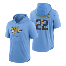 Milwaukee Brewers Christian Yelich Powder Blue 2022 City Connect Short Sleeve Pullover Hoodie