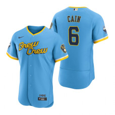 Men's Milwaukee Brewers Lorenzo Cain Powder Blue 2022 City Connect Authentic Jersey