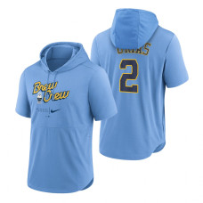 Milwaukee Brewers Luis Urias Powder Blue 2022 City Connect Short Sleeve Pullover Hoodie
