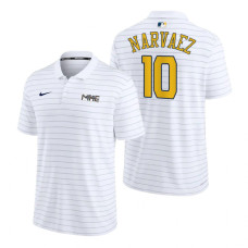 Milwaukee Brewers Omar Narvaez White 2022 City Connect Striped Polo