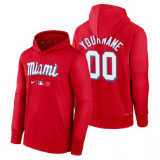 Miami Marlins Custom Red 2022 City Connect Collection Performance Pullover Hoodie
