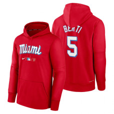 Miami Marlins Jon Berti Red 2022 City Connect Collection Performance Pullover Hoodie