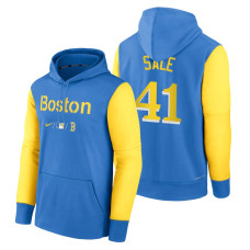 Boston Red Sox Chris Sale Blue Yellow 2022 City Connect Collection Performance Pullover Hoodie