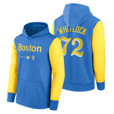 Boston Red Sox Garrett Whitlock Blue Yellow 2022 City Connect Collection Performance Pullover Hoodie