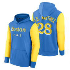 Boston Red Sox J.D. Martinez Blue Yellow 2022 City Connect Collection Performance Pullover Hoodie