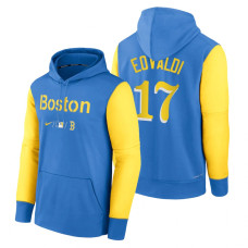 Boston Red Sox Nathan Eovaldi Blue Yellow 2022 City Connect Collection Performance Pullover Hoodie