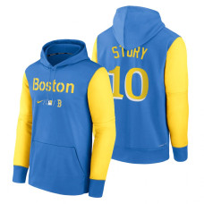 Boston Red Sox Trevor Story Blue Yellow 2022 City Connect Collection Performance Pullover Hoodie
