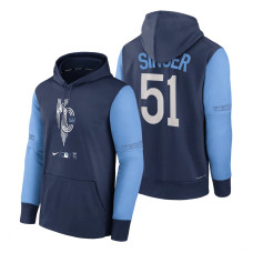 Kansas City Royals Brady Singer Navy 2022 City Connect Pullover Hoodie