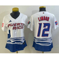Women's Puerto Rico Baseball #12 Francisco Lindor 2023 WBC Jersey -  White