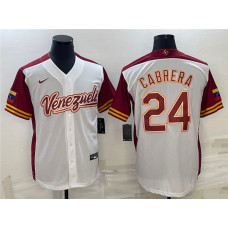 Men's Venezuela Baseball #24 Miguel Cabrera 2023 World Baseball Classic Jersey -  White