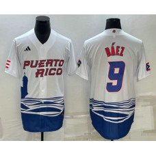 Men's Puerto Rico Baseball #9 Javier Baez White 2023 World Baseball Classic Jersey