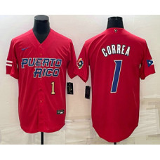 Men's Puerto Rico Baseball #1 Carlos Correa 2023 World Baseball Classic Jersey -  Red