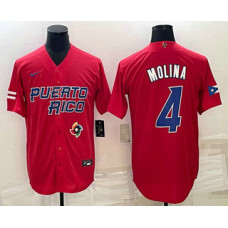 Men's Puerto Rico Baseball #4 Yadier Molina 2023 World Baseball Classic Jersey -  Red