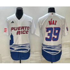 Men's Puerto Rico Baseball #39 Edwin Diaz 2023 World Baseball Classic Jersey -  White