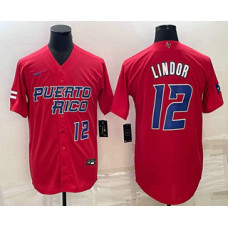 Men's Puerto Rico Baseball #12 Francisco Lindor 2023 World Baseball Classic Jersey -  Red
