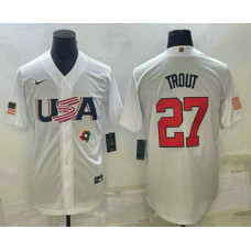 Men's USA Baseball #27 Mike Trout 2023 World Baseball Classic Jersey -  White Replica