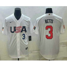 Men's USA Baseball #3 Mookie Betts 2023 World Baseball Classic Jersey -  White Replica