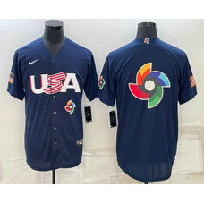 Men's USA Baseball Blank 2023 Navy World Baseball Big Logo Classic Jersey