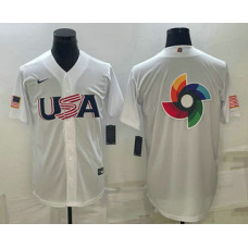 Men's USA Baseball 2023 White World Baseball Big Logo With Patch Classic Replica Jersey