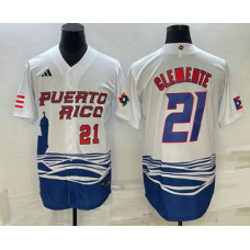 Men's Puerto Rico Baseball #21 Roberto Clemente 2023 World Baseball Classic Jersey -  White