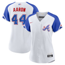 Atlanta Braves Hank Aaron Nike White 2023 City Connect Replica Player Jersey - Womans