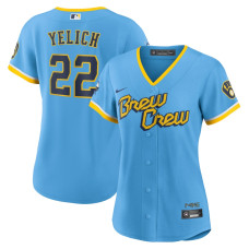 Milwaukee Brewers Christian Yelich Nike Powder Blue 2022 City Connect Replica Player Jersey - Womans