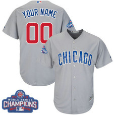 Youth Custom Chicago Cubs Authentic Grey Road 2016 World Series Champions Cool Base Jersey