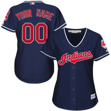 Women's Custom Cleveland Indians Authentic Navy Blue Alternate 1 Cool Base Jersey