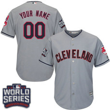 Youth Custom Cleveland Indians Authentic Grey Road 2016 World Series Bound Cool Base Jersey