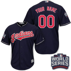 Youth Custom Cleveland Indians Authentic Navy Blue Alternate 1 2016 World Series Bound Cool Base Jersey