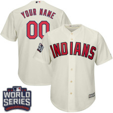 Youth Custom Cleveland Indians Authentic Cream Alternate 2 2016 World Series Bound Cool Base Jersey