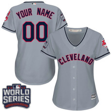 Women's Custom Cleveland Indians Authentic Grey Road 2016 World Series Bound Cool Base Jersey