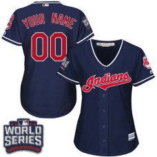 Women's Custom Cleveland Indians Authentic Navy Blue Alternate 1 2016 World Series Bound Cool Base Jersey
