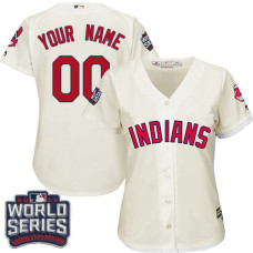 Women's Custom Cleveland Indians Authentic Cream Alternate 2 2016 World Series Bound Cool Base Jersey