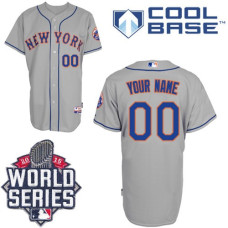 Custom New York Mets Replica Grey Road Cool Base 2015 World Series Jersey