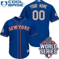 Custom New York Mets Authentic Royal Blue Alternate Road Cool Base 2015 World Series Jersey
