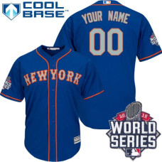 Custom New York Mets Replica Royal Blue Alternate Road Cool Base 2015 World Series Jersey