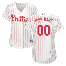 Women's Custom Philadelphia Phillies Authentic White/Red Strip Home Cool Base Jersey