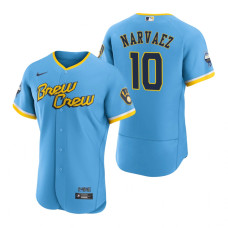 Milwaukee Brewers Omar Narvaez Powder Blue 2022 City Connect Authentic Jersey