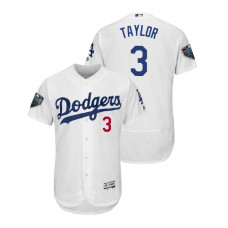 Los Angeles Dodgers White #3 Chris Taylor Flex Base Jersey 2018 World Series