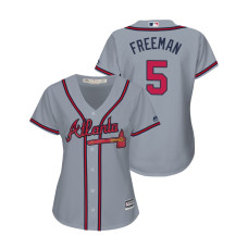 Women - Atlanta Braves Gray #5 2019 Cool Base Freddie Freeman Road Jersey