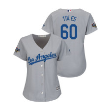 Women - Los Angeles Dodgers Gray #60 Andrew Toles Cool Base Jersey 2018 World Series