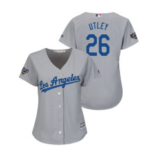 Women - Los Angeles Dodgers Gray #26 Chase Utley Cool Base Jersey 2018 World Series